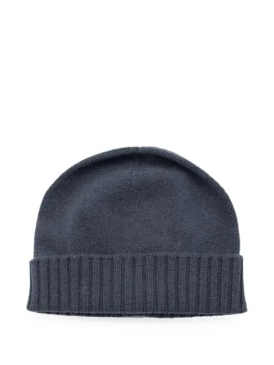 Malo Ribbed-trim Beanie Hat In Blue