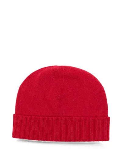 Malo Ribbed-trim Knitted Beanie Hat In Red