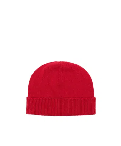 Malo Ribbed-trim Knitted Beanie Hat In Red