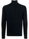 Malo Ribbed Turtleneck Knit Sweater With High Collar In Blau