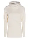 Malo Long Sleeve High Neck Knitwear Top In White