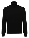 Malo Ribbed Turtleneck Knit Sweater With High Collar In Black