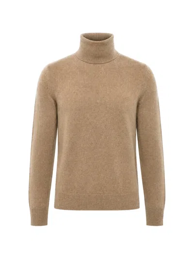Malo Roll-neck Knitted Sweater In Neutral