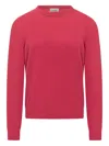 Malo Thin Wool Round Neck Long Sleeve Sweater In Pink