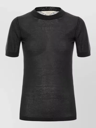 Malo Short Sleeve Crew Neck Sheer Top In Black