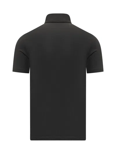 Malo Short Sleeve Polo With Collar And Buttons In Nero