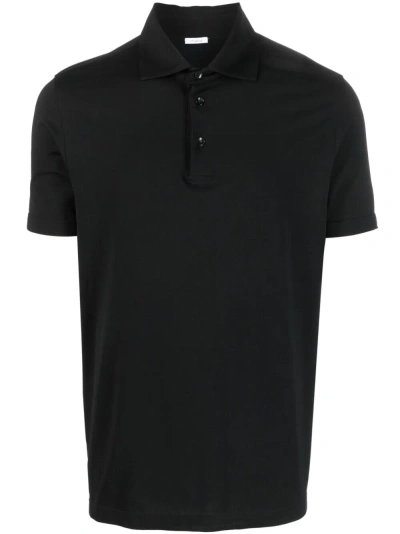 Malo Short-sleeved Polo Shirt In Stretch Cotton In Black