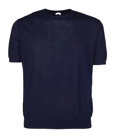 Malo Short-sleeved Blue Cotton Knit Sweater