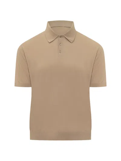 Malo Short Sleeve Polo With Classic Button Placket In Neutral