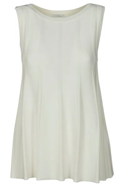 Malo Sleeveless Blouse With Flared Rib Detailing In White