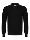 Malo Textured Herringbone Stitch Black Polo Shirt In Black