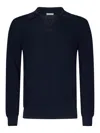 Malo Buttonless Blue Herringbone Polo Shirt In Blue