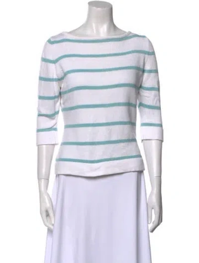 Pre-owned Malo Striped Bateau Neckline Top In White