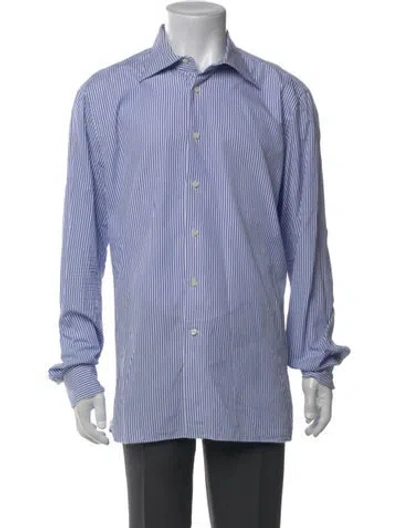 Pre-owned Malo Striped Long Sleeve Dress Shirt In Blue