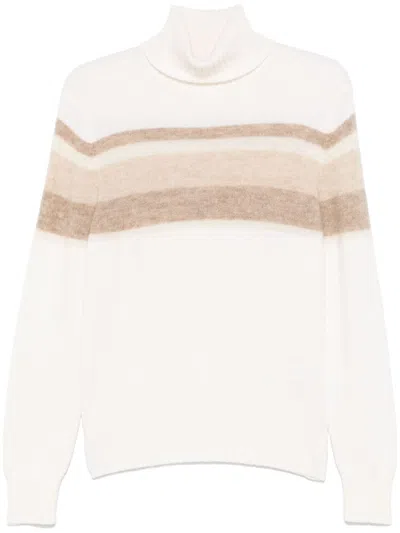 Malo Striped Sweater In Neutrals