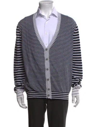 Pre-owned Malo Striped V-neck Cardigan In Black