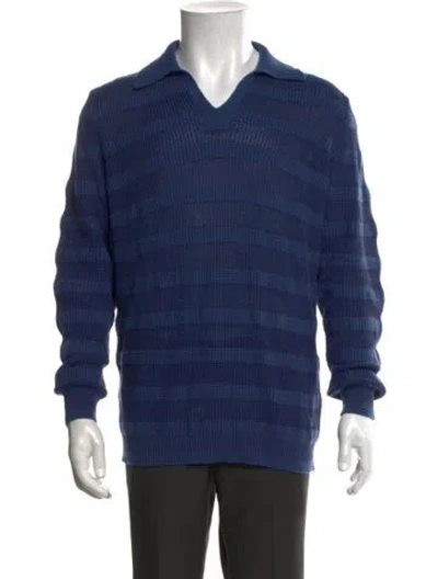 Pre-owned Malo Striped V-neck Polo Sweater In Blue