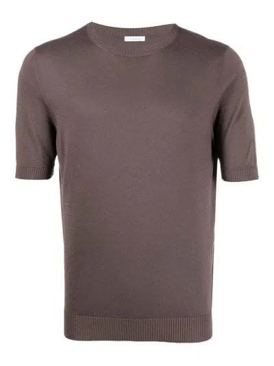 Malo Short-sleeve Knitted Top In Brown