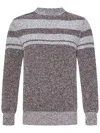 Malo Textured Brown Crewneck Sweater With Striped Pattern