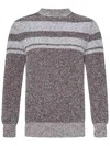 Malo Textured Brown Crewneck Sweater With Striped Pattern