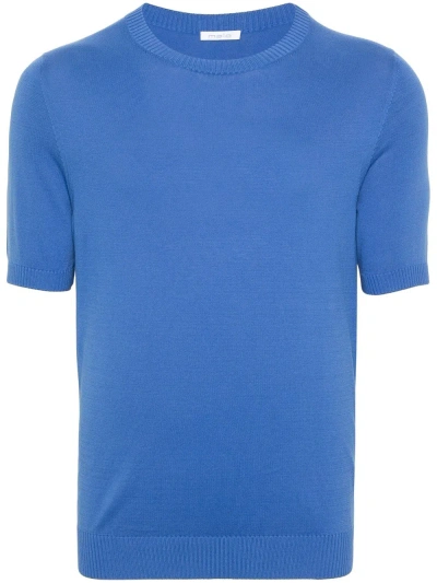 Malo Maglia Girocollo In Jersey Di Lino In Blue