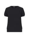 Malo Knit Crewneck With Ribbed Hem And Short Sleeves In Black