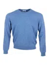 Malo Thin Wool Round Neck Long Sleeve Sweater In Blue