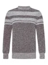 Malo Textured Brown Crewneck Sweater With Striped Pattern In Brown