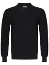 Malo Textured Herringbone Stitch Black Polo Shirt In Black