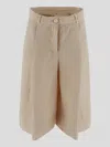 Malo Women's Oversized Bermuda Shorts With Zip And White Button Closure In Miele