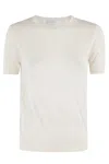 Malo Panna Round Neck T-shirt With Ribbed Trims In Bianco