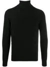 Malo Ribbed Turtleneck Knit Sweater With High Collar In Black