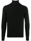 Malo Ribbed Turtleneck Knit Sweater With High Collar In Black