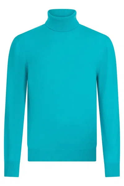 Malo Turtleneck Sweater In Turquoise Color With A Minimal And Elegant Design. In Blue