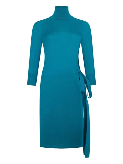 Malo Turtleneck Tie Dress In Blue