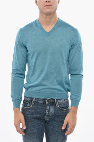Malo V Neck Cashmere And Silk Sweater In Blue