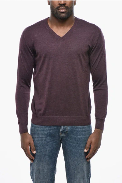 Malo V Neck Cashmere And Silk Sweater In Burgundy