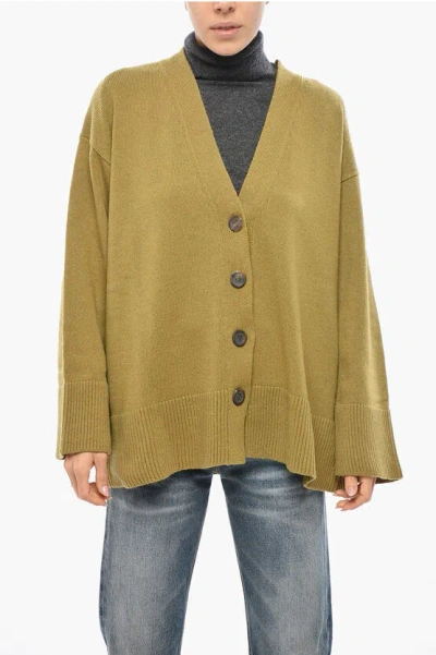 Malo V-neck Cashmere Blend Cardigan In Yellow