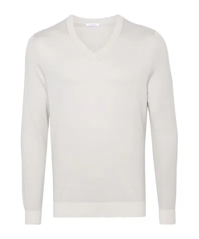 Malo V-neck Cotton Jumper In White
