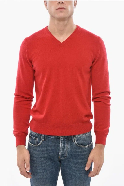 Malo V Neck Pure Cashmere Sweater In Red