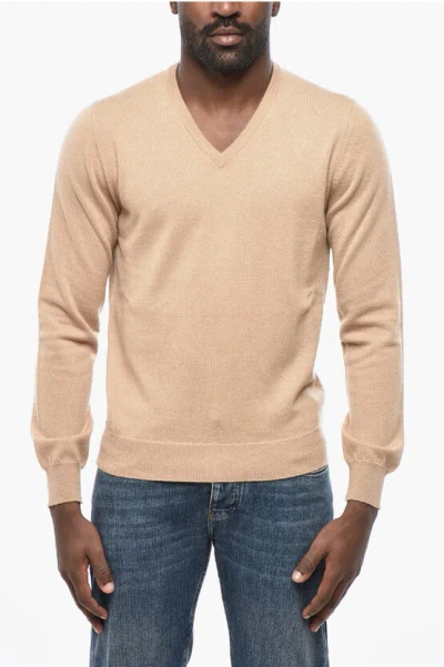 Malo V Neck Pure Cashmere Sweater In Neutral