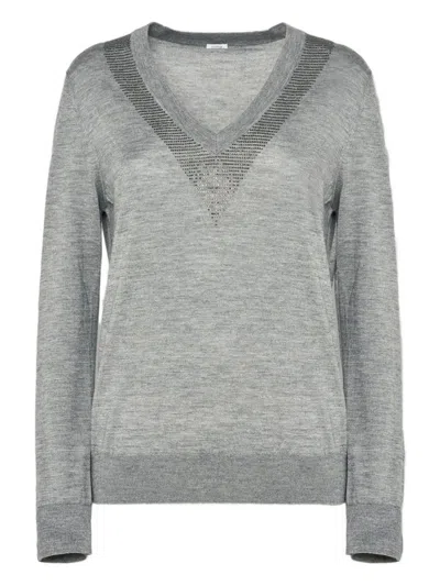 Malo V-neck Rhinestone-embellished Sweater In Gray