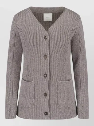 Malo V Neck Ribbed Jacket Long Sleeves In Gray