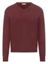 Malo Bordeaux Wool V-neck Sweater In Red