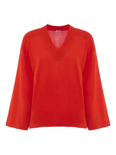 Malo V-neck Wide-sleeve Sweater In Red