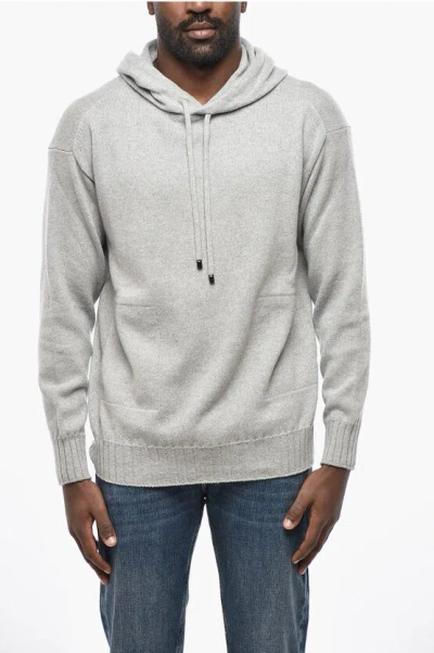 Malo Virgin Wool And Cashmere Sweater With Hood In Gray