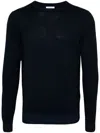 Malo Wool Crewneck Sweater With Ribbed Cuffs In Blue