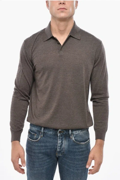 Malo Virgin Wool Sweater With Polo Neck In Brown