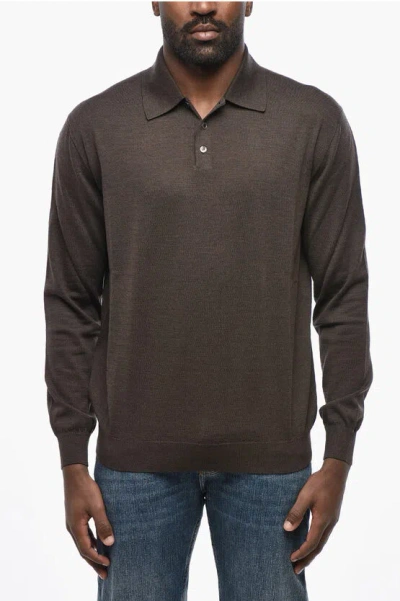 Malo Virgin Wool Sweater With Polo Neck In Black