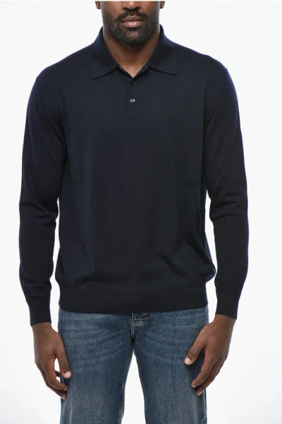 Malo Virgin Wool Sweater With Polo Neck In Blue